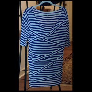 NY & Co - Blue and White, Short Sleeve, Round Neck Top - XL